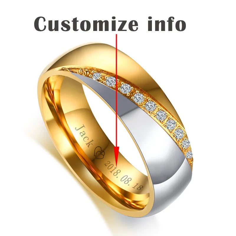 Vnox Temperament Wedding Rings For Women Men CZ Stones Stainless Steel Engagement Band Anniversary Personalized Gift Jewelry