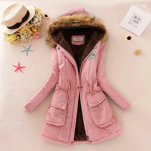 Women Winter Parkas Coats Autumn Warm Jackets Women Fur Collar Long Parka Plus Size Hoodies Casual Cotton Outwear S-3XL