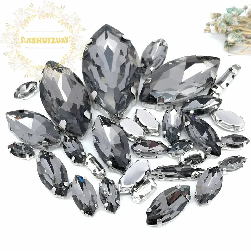 30PCS/Bag 21 Color  Mix Horse Eye Shape Size Glass Crystal Sew on Rhinestones With Silvery Claw Diy Wedding Dress Decoration