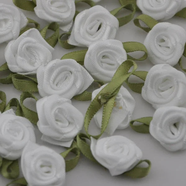50PCS/Lot Mini Handmade Rose Flower Satin Ribbon  Fabric Appliques For Wedding Decoration Craft Sewing Accessories B039