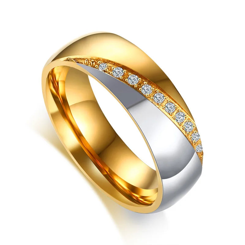 Vnox Temperament Wedding Rings For Women Men CZ Stones Stainless Steel Engagement Band Anniversary Personalized Gift Jewelry
