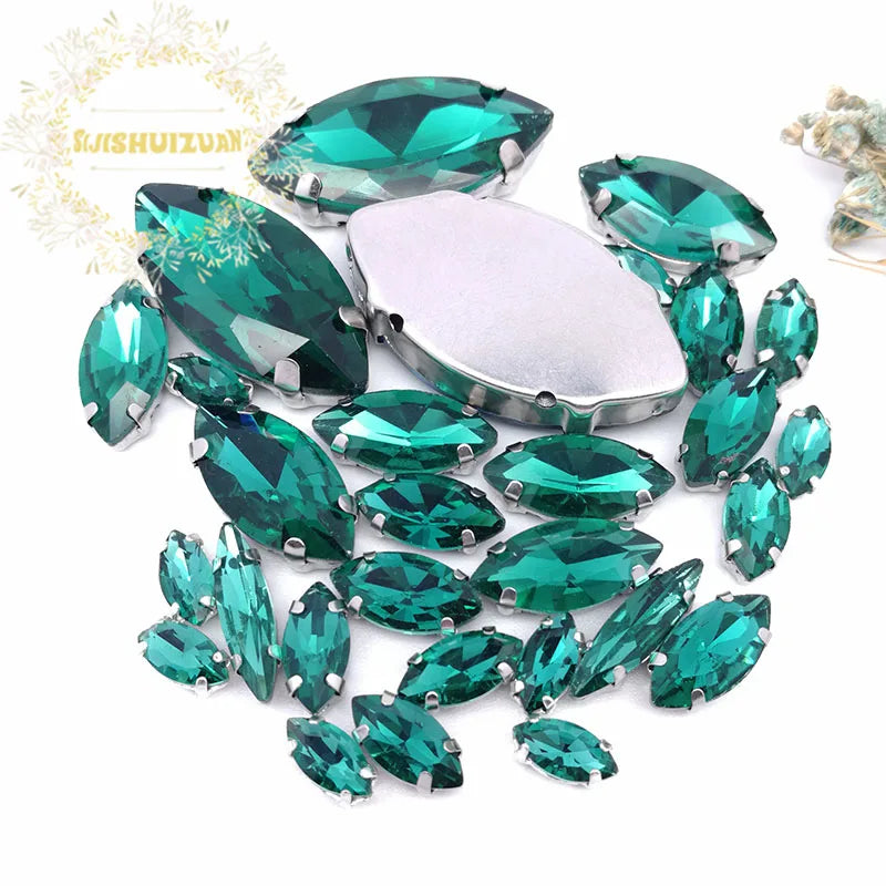 30PCS/Bag 21 Color  Mix Horse Eye Shape Size Glass Crystal Sew on Rhinestones With Silvery Claw Diy Wedding Dress Decoration