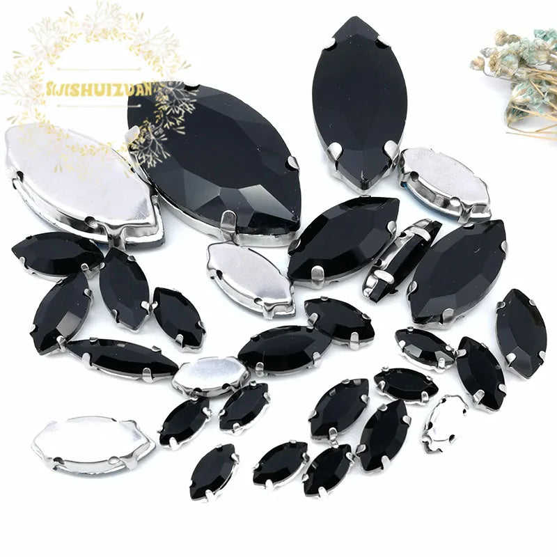 30PCS/Bag 21 Color  Mix Horse Eye Shape Size Glass Crystal Sew on Rhinestones With Silvery Claw Diy Wedding Dress Decoration