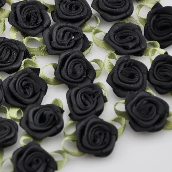 50PCS/Lot Mini Handmade Rose Flower Satin Ribbon  Fabric Appliques For Wedding Decoration Craft Sewing Accessories B039