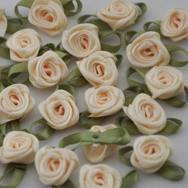 50PCS/Lot Mini Handmade Rose Flower Satin Ribbon  Fabric Appliques For Wedding Decoration Craft Sewing Accessories B039