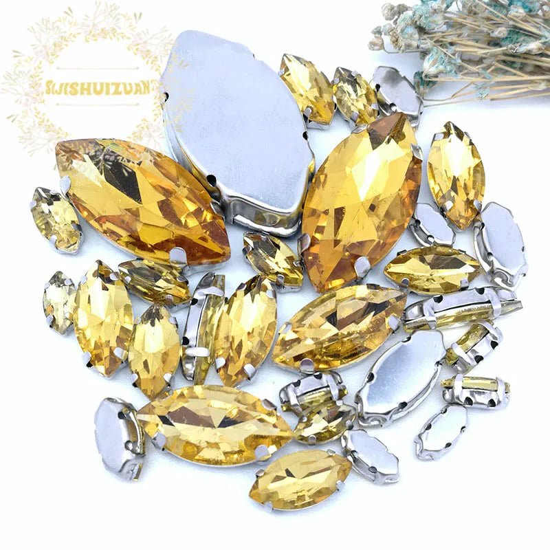 30PCS/Bag 21 Color  Mix Horse Eye Shape Size Glass Crystal Sew on Rhinestones With Silvery Claw Diy Wedding Dress Decoration