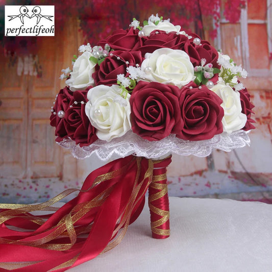 2023 Wedding Bouquets Handmade Bridal Flower Wedding Party Gifts Wedding Accessories Flowers Pears beaded with Ribbon