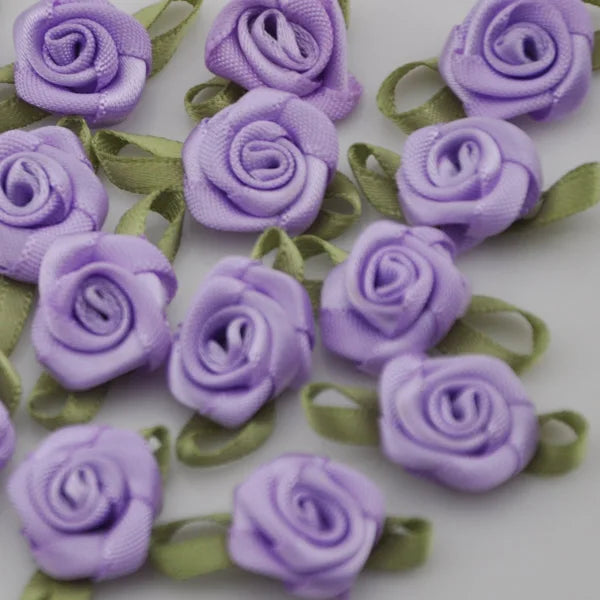 50PCS/Lot Mini Handmade Rose Flower Satin Ribbon  Fabric Appliques For Wedding Decoration Craft Sewing Accessories B039