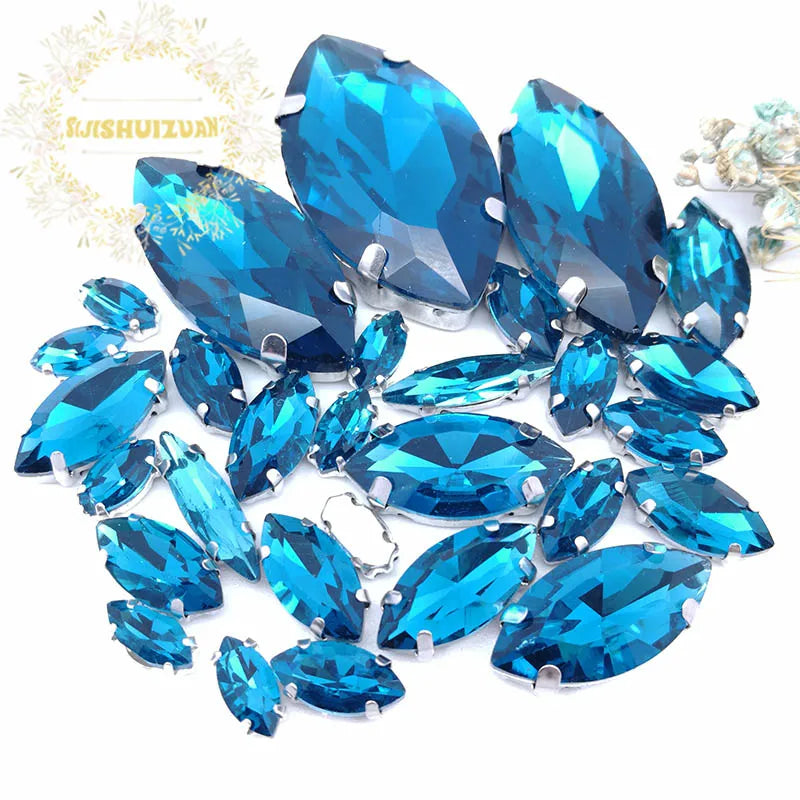 30PCS/Bag 21 Color  Mix Horse Eye Shape Size Glass Crystal Sew on Rhinestones With Silvery Claw Diy Wedding Dress Decoration