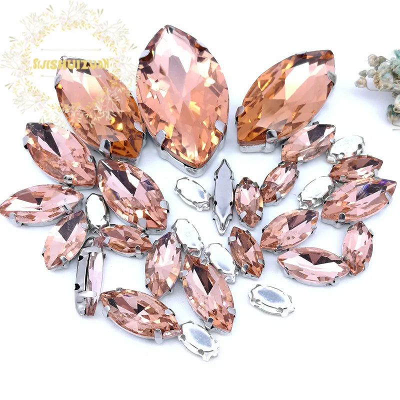 30PCS/Bag 21 Color  Mix Horse Eye Shape Size Glass Crystal Sew on Rhinestones With Silvery Claw Diy Wedding Dress Decoration