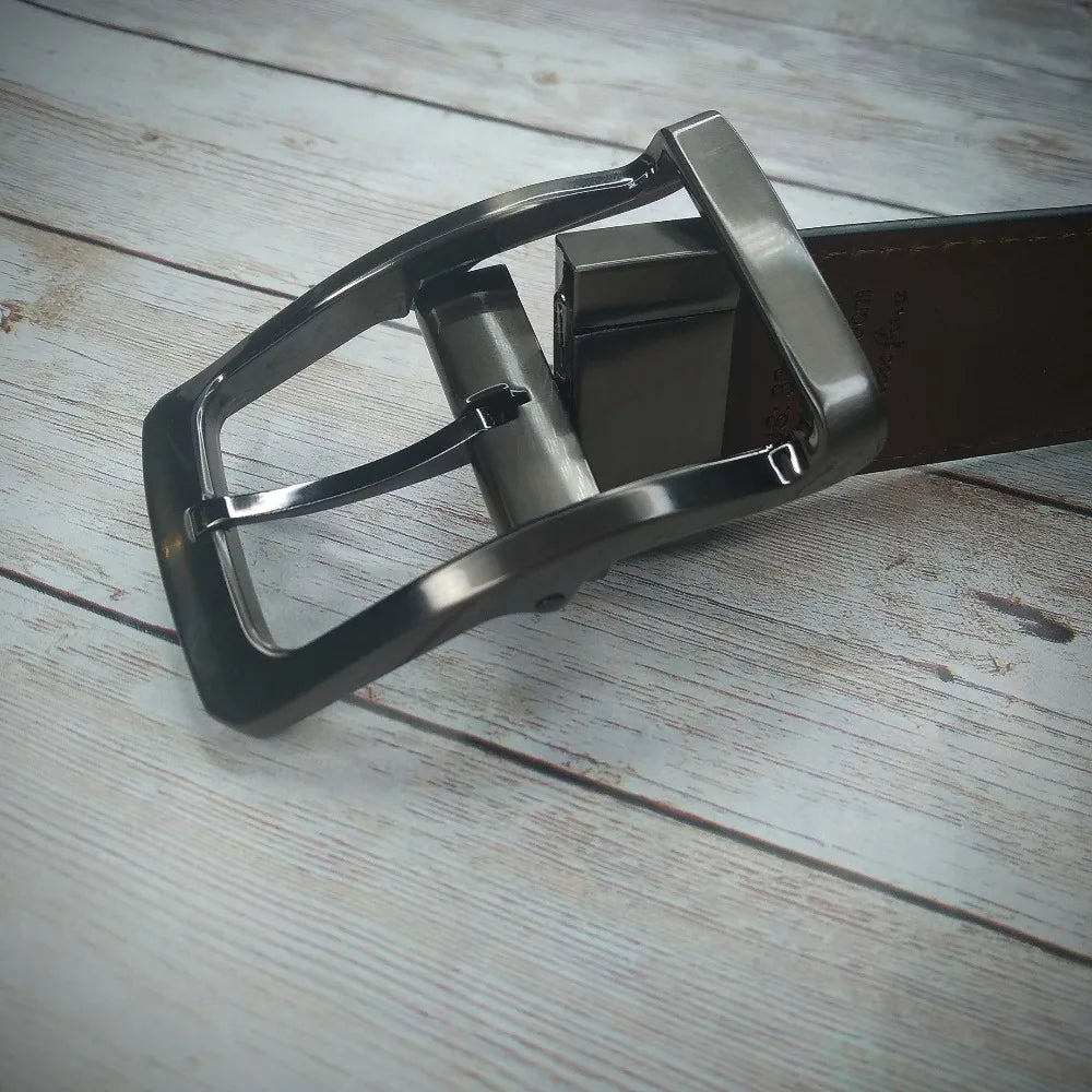 1Pcs Men's Genuine Leather Reversible Belt Rotated Buckle Two In One Big And Tall