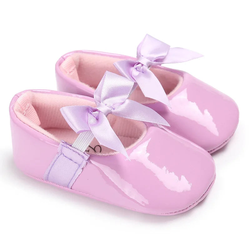 Newborn Baby Shoes Baby Girls Shoes PU Anti-slip Bowknot Classic Princess Dress Shoes First Walker Toddler Crib Shoe Moccasins
