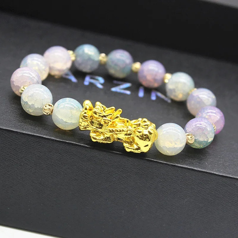 New 10mm Obsidian Stone Pixiu Bracelet For Men Women Unisex Wristband Golden Plated Black Bangles Pixiu Party Gift Jewelry