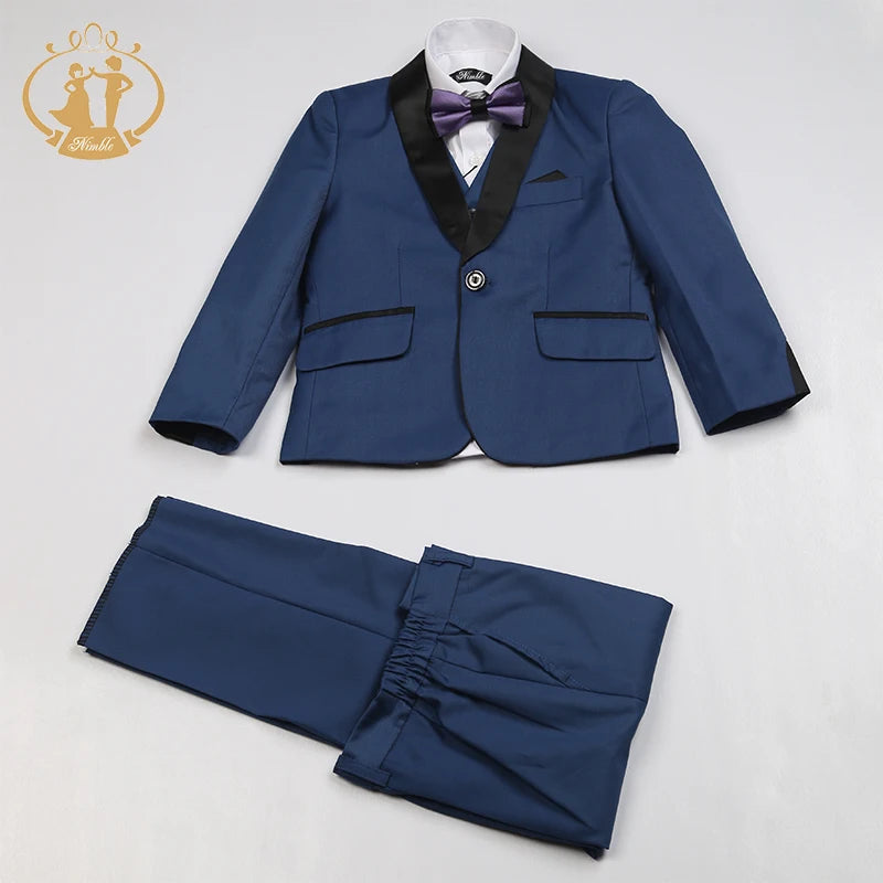 Boys 3-Piece Formal Suit Set – Blazer, Vest & Pants | Red, Black & Blue