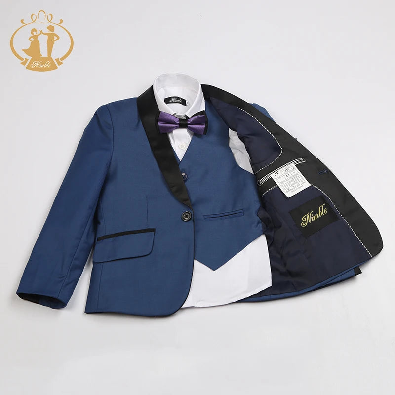 Boys 3-Piece Formal Suit Set – Blazer, Vest & Pants | Red, Black & Blue