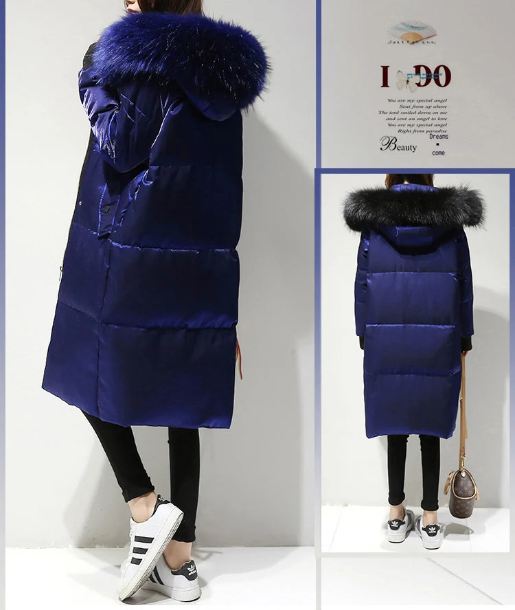 New Listing Winter Women Large Size Down Jacket Female Long Hooded Big Fur Collar Down Jacket Coat Womens Thick Warm Outerwear