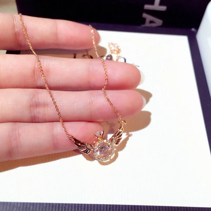 JUWANG Classic Retro Metal Luxury Rhinestone Super Shine Zircon Angle Wing Necklace For Women Sexy Stainless Steel Pendant 2023