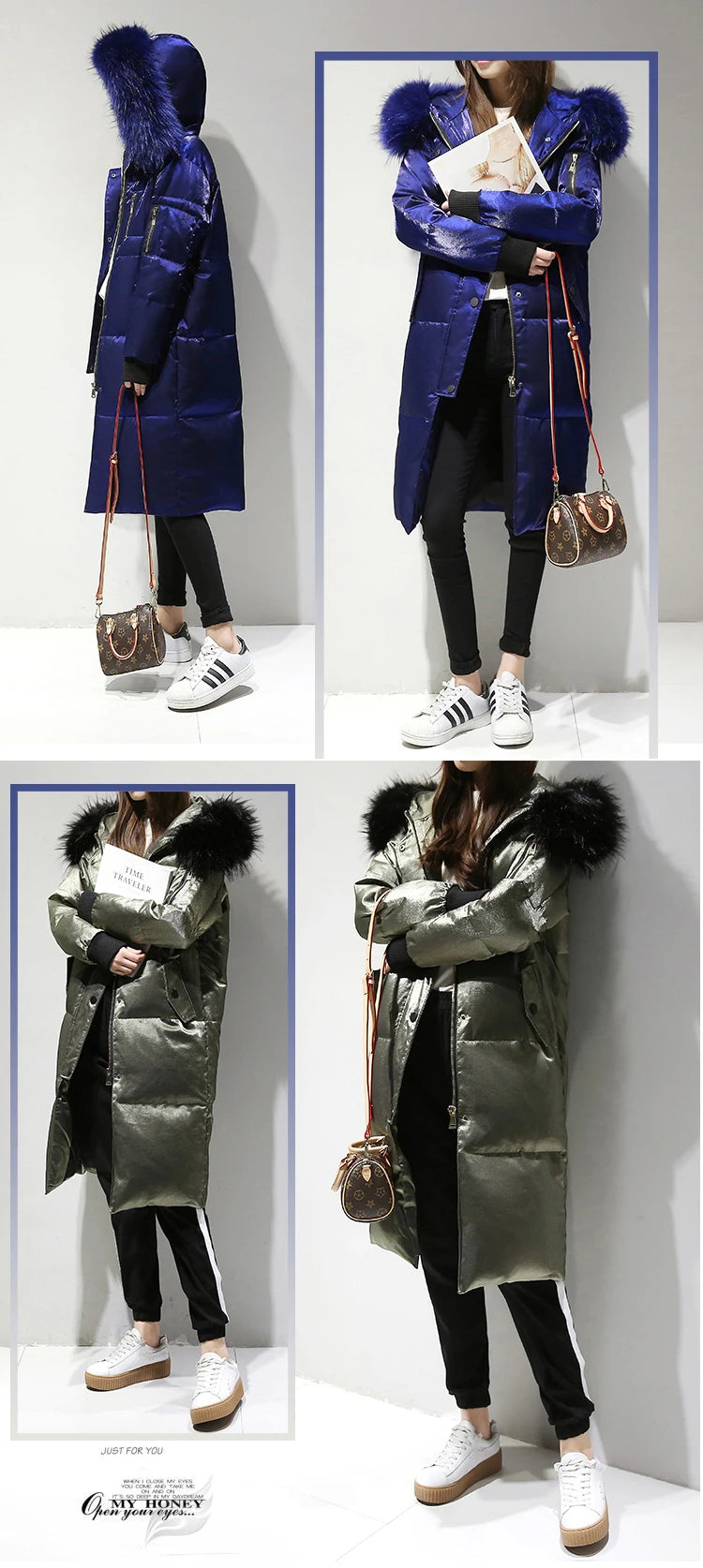 New Listing Winter Women Large Size Down Jacket Female Long Hooded Big Fur Collar Down Jacket Coat Womens Thick Warm Outerwear