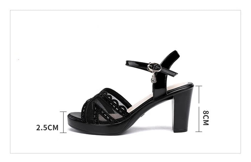BEYARNE Big Size 32-43 Open Head Lace Platform Sandals Summer Shoes  Block High Heels Sandals Women All Match Office Party