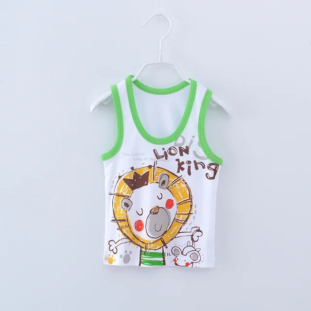 Summer Kids 100%Cotton T Shirts Boys Girls Baby Cartoon Printed Sleeveless Vests Clothes For 2-7 Years Children Clothing Gift