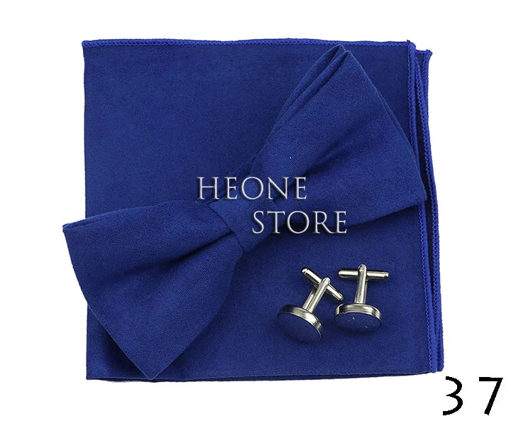 3PC Mens Bowtie Set Fashion Dot Solid Polyester Bow Tie Handkerchief Cufflinks Bar Party Wedding Business Daily Wear Accessories