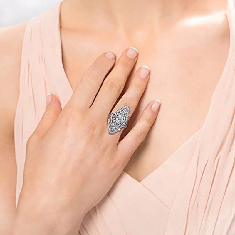 Jellystory Luxury Rings 925 Silver Jewellery for Women with Geometric Shaped Zircon Gemstones Ring Wedding Party Gifts size 6-10