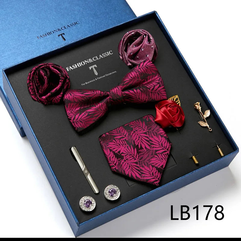 Men's Tie Set Luxury Gift Box Silk Tie Necktie Set 8pcs Inside Packing Festive Present Cravat Pocket Squares Holiday Gift Men