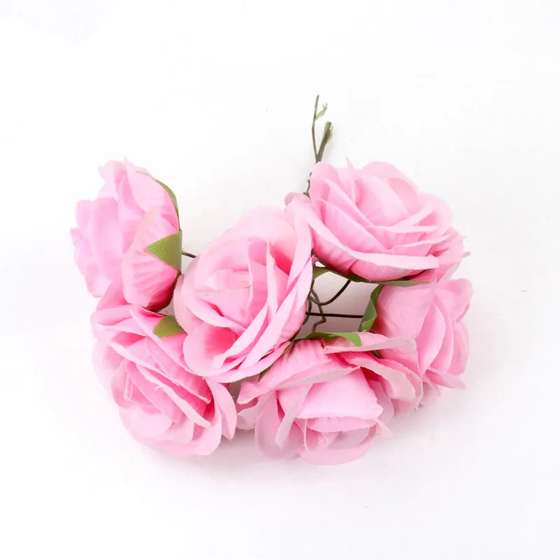 6Pcs DIY Party Decoration Vintage Silk Artificial Flowers Small Rose Wedding Fake Flowers Festival Supplies Home Decor Bouquet