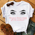 Maycaur New Cute Eye Lashes Red Lips Print Women T Shirt Summer Casual Short Sleeve O Neck T-shirt Fashion Ladies Shirt Tops