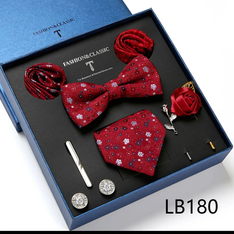 Men's Tie Set Luxury Gift Box Silk Tie Necktie Set 8pcs Inside Packing Festive Present Cravat Pocket Squares Holiday Gift Men
