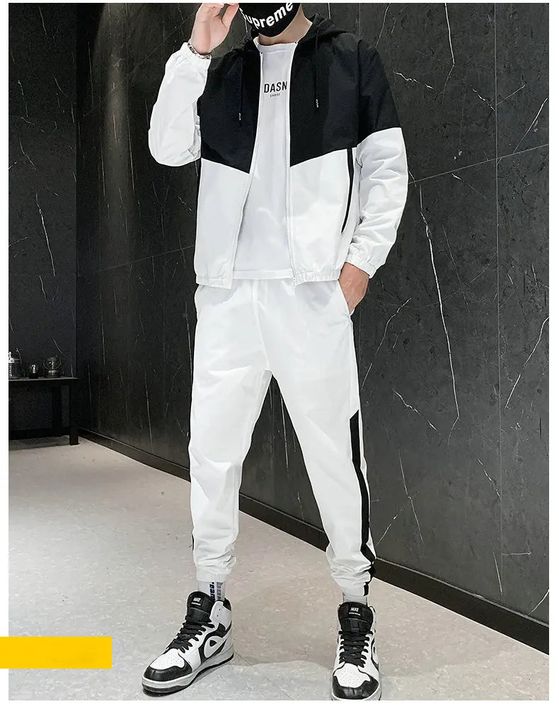 Hip Hop Military Men Tracksuit Hooded Jacket+Harem Pant Patchwork 2PC Set For Men Fashion 2023 New Mens Sportswear Suits