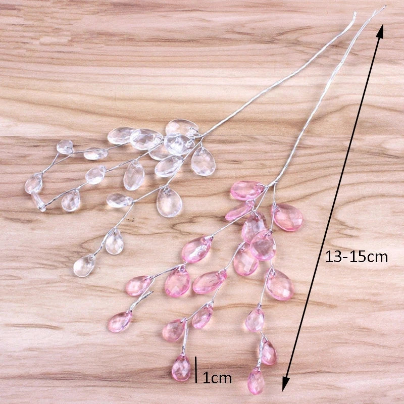 20Pcs Acrylic Flower Branch Artificial Flower Bouquet Crystal Flowers Colorful String Wedding Party Home Craft Decoration Crafts