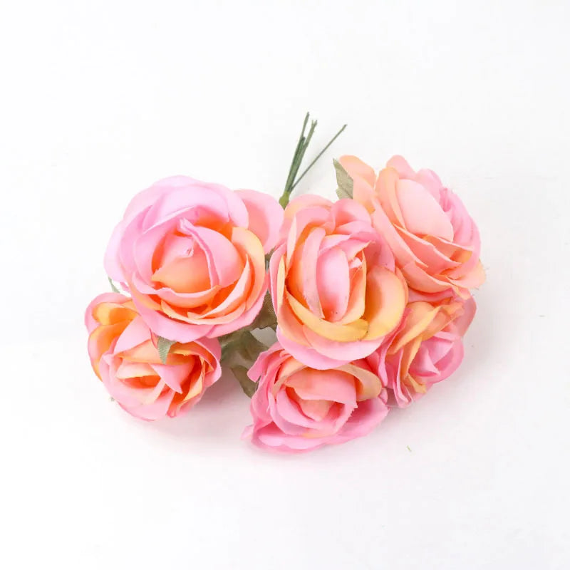 6Pcs DIY Party Decoration Vintage Silk Artificial Flowers Small Rose Wedding Fake Flowers Festival Supplies Home Decor Bouquet