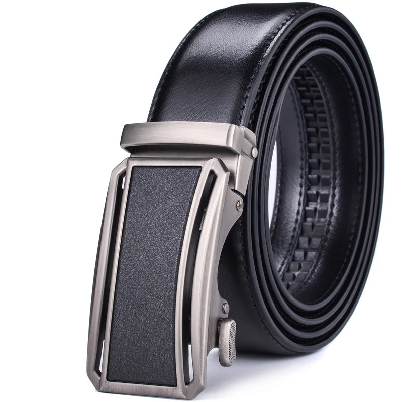Men’s Genuine Leather Ratchet Dress Belt with Automatic Sliding Buckle Plus Size
