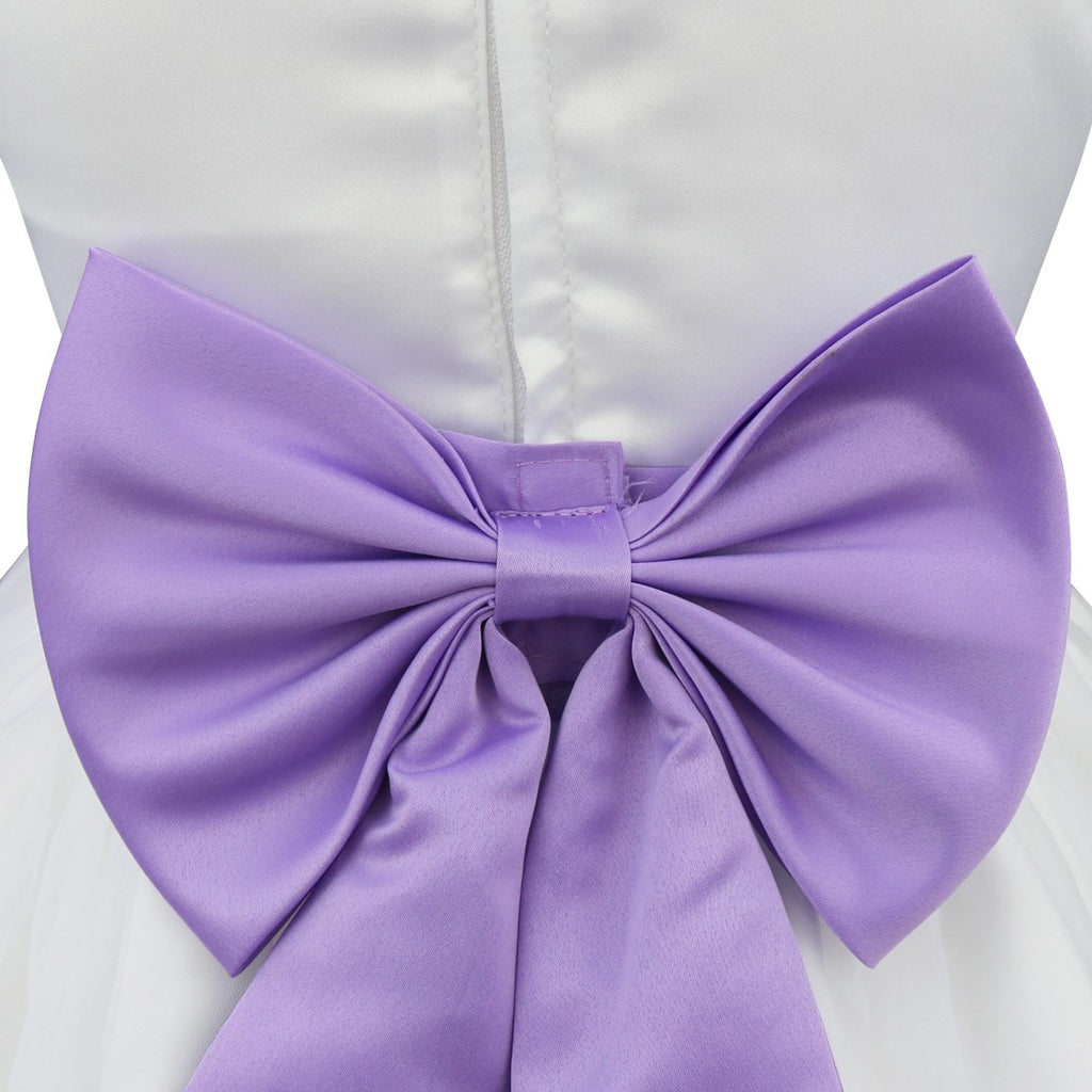 Kids Girls Wedding Pageant Dress White Bridesmaid Dresses Formal Party Princess Vestidos Cute Big Bowknot Sash Flower Girl Dress