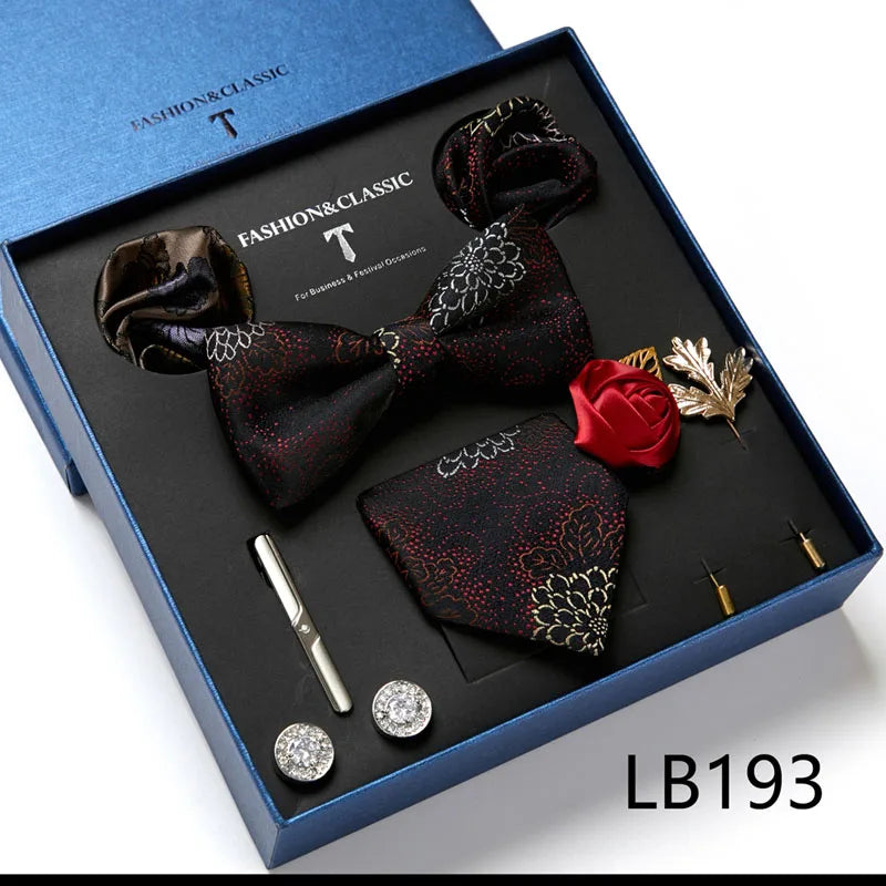 Men's Tie Set Luxury Gift Box Silk Tie Necktie Set 8pcs Inside Packing Festive Present Cravat Pocket Squares Holiday Gift Men