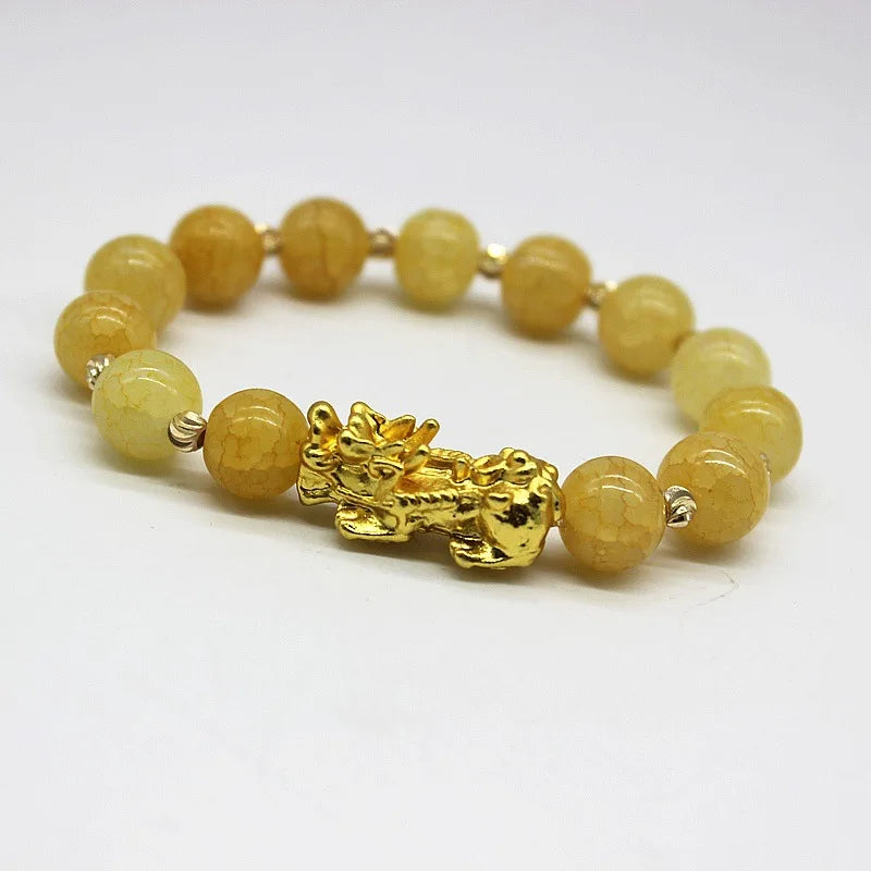 New 10mm Obsidian Stone Pixiu Bracelet For Men Women Unisex Wristband Golden Plated Black Bangles Pixiu Party Gift Jewelry