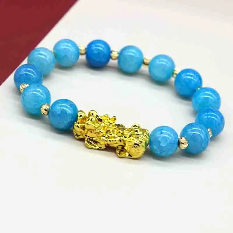 New 10mm Obsidian Stone Pixiu Bracelet For Men Women Unisex Wristband Golden Plated Black Bangles Pixiu Party Gift Jewelry