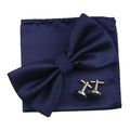 3PC Mens Bowtie Set Fashion Dot Solid Polyester Bow Tie Handkerchief Cufflinks Bar Party Wedding Business Daily Wear Accessories