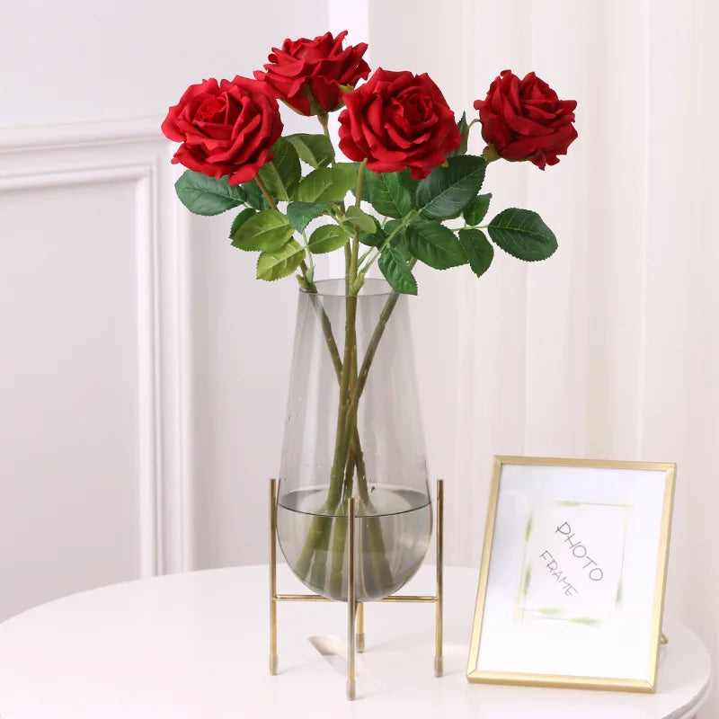 High-quality Simulation True Touch Curling Roses Artificial Flower Bridal Bouquet Wedding Home Decoration Valentine's Day Gift
