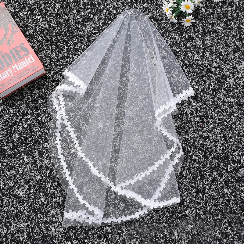 Wedding accessories white veil single layer fashion lace veil girl dress accessories children cheap veils bridal veils
