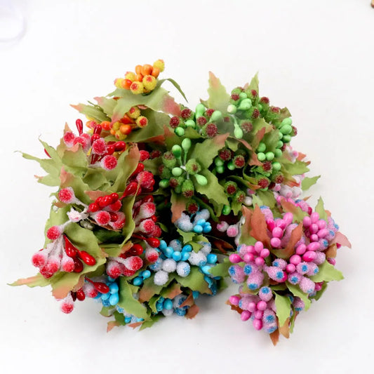 12pcs pearl Berry Artificial Stamen Flower For Wedding Home Decoration Pistil DIY wreath Scrapbooking Craft Fake Flowers