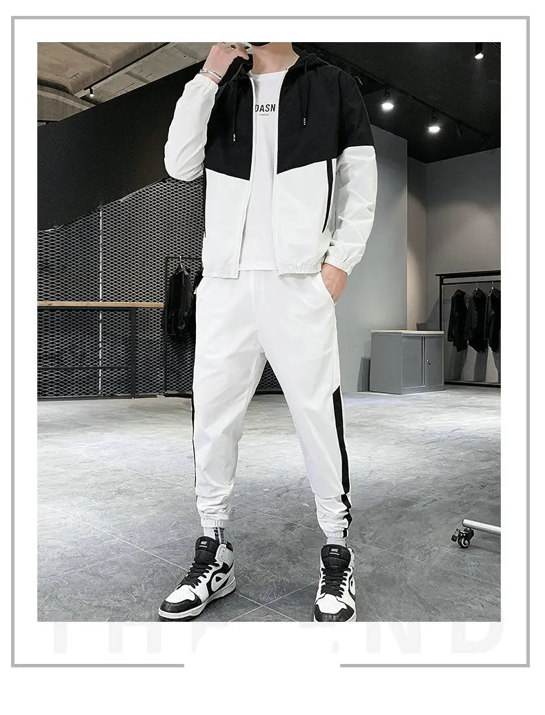 Hip Hop Military Men Tracksuit Hooded Jacket+Harem Pant Patchwork 2PC Set For Men Fashion 2023 New Mens Sportswear Suits
