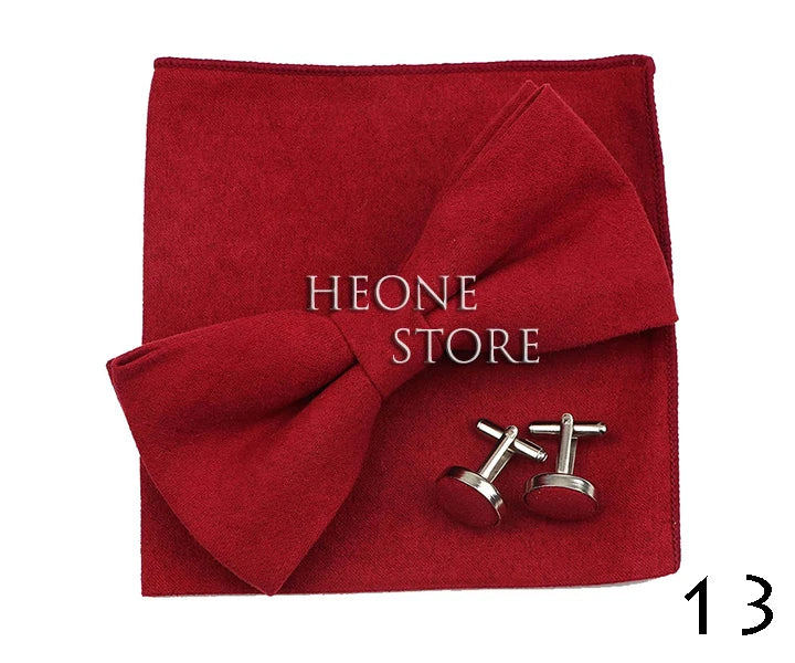 3PC Mens Bowtie Set Fashion Dot Solid Polyester Bow Tie Handkerchief Cufflinks Bar Party Wedding Business Daily Wear Accessories