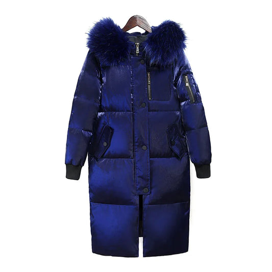 New Listing Winter Women Large Size Down Jacket Female Long Hooded Big Fur Collar Down Jacket Coat Womens Thick Warm Outerwear