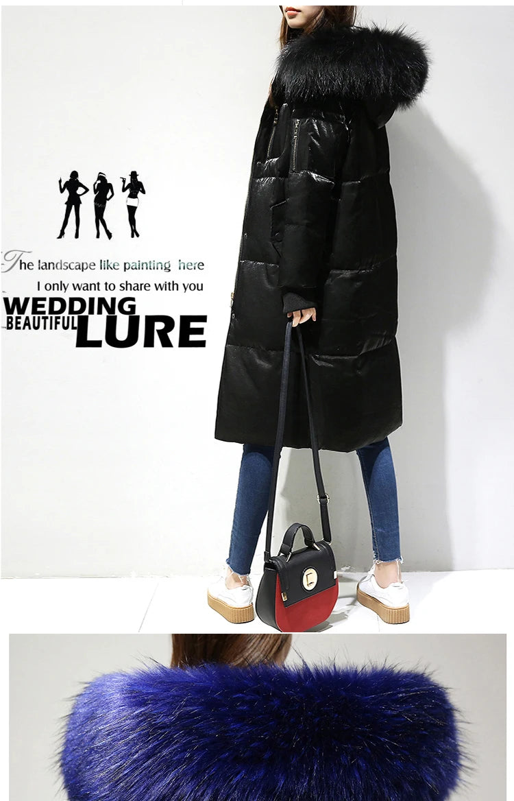 New Listing Winter Women Large Size Down Jacket Female Long Hooded Big Fur Collar Down Jacket Coat Womens Thick Warm Outerwear
