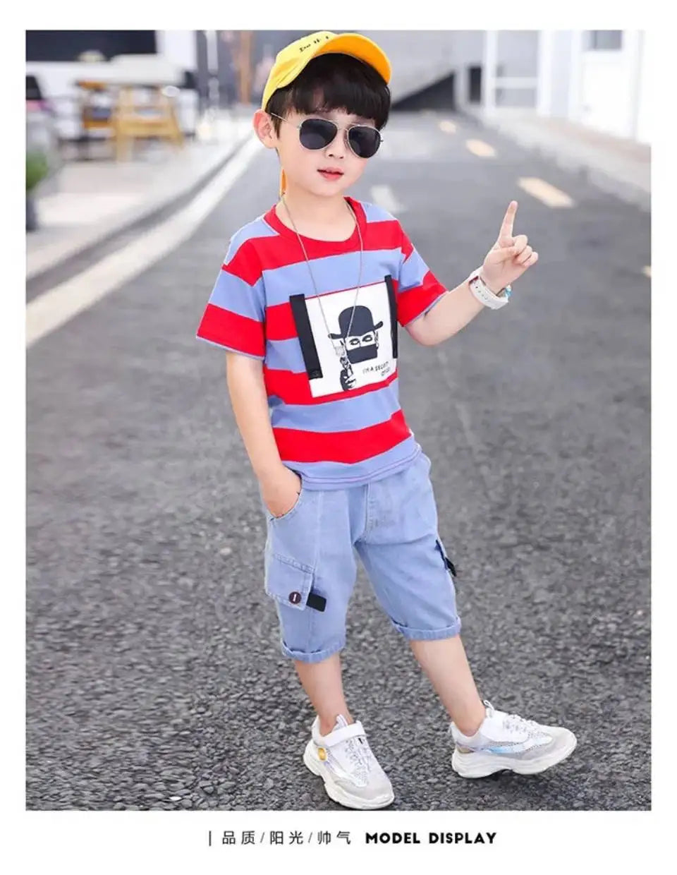 Summer Baby Boys Clothes Suit Stripe Cotton T-shirt+Jeans Short Pant 2PCS Set Kids Boys Clothing  For 3 4 5 6 7 8 9 10 11 12 Yrs