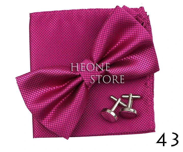3PC Mens Bowtie Set Fashion Dot Solid Polyester Bow Tie Handkerchief Cufflinks Bar Party Wedding Business Daily Wear Accessories