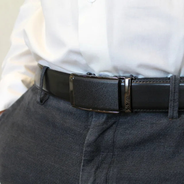 Men’s Genuine Leather Ratchet Dress Belt with Automatic Sliding Buckle Plus Size
