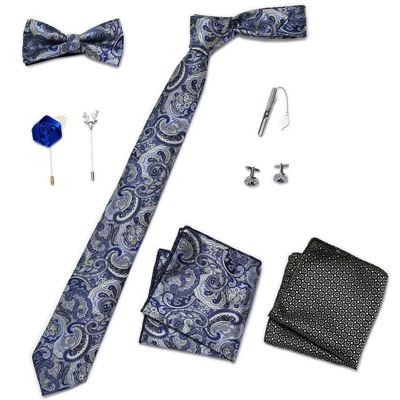 Men's Tie Set Luxury Gift Box Silk Tie Necktie Set 8pcs Inside Packing Festive Present Cravat Pocket Squares Holiday Gift Men